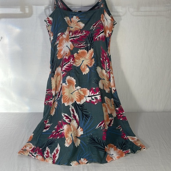 ROXY Tropical Print Dress Button Up Sundress Floral Hibiscus Beachy Summer - Picture 5 of 9
